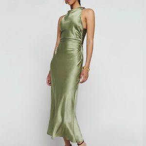 NWT Reformation Casette Silk Dress in Artichoke